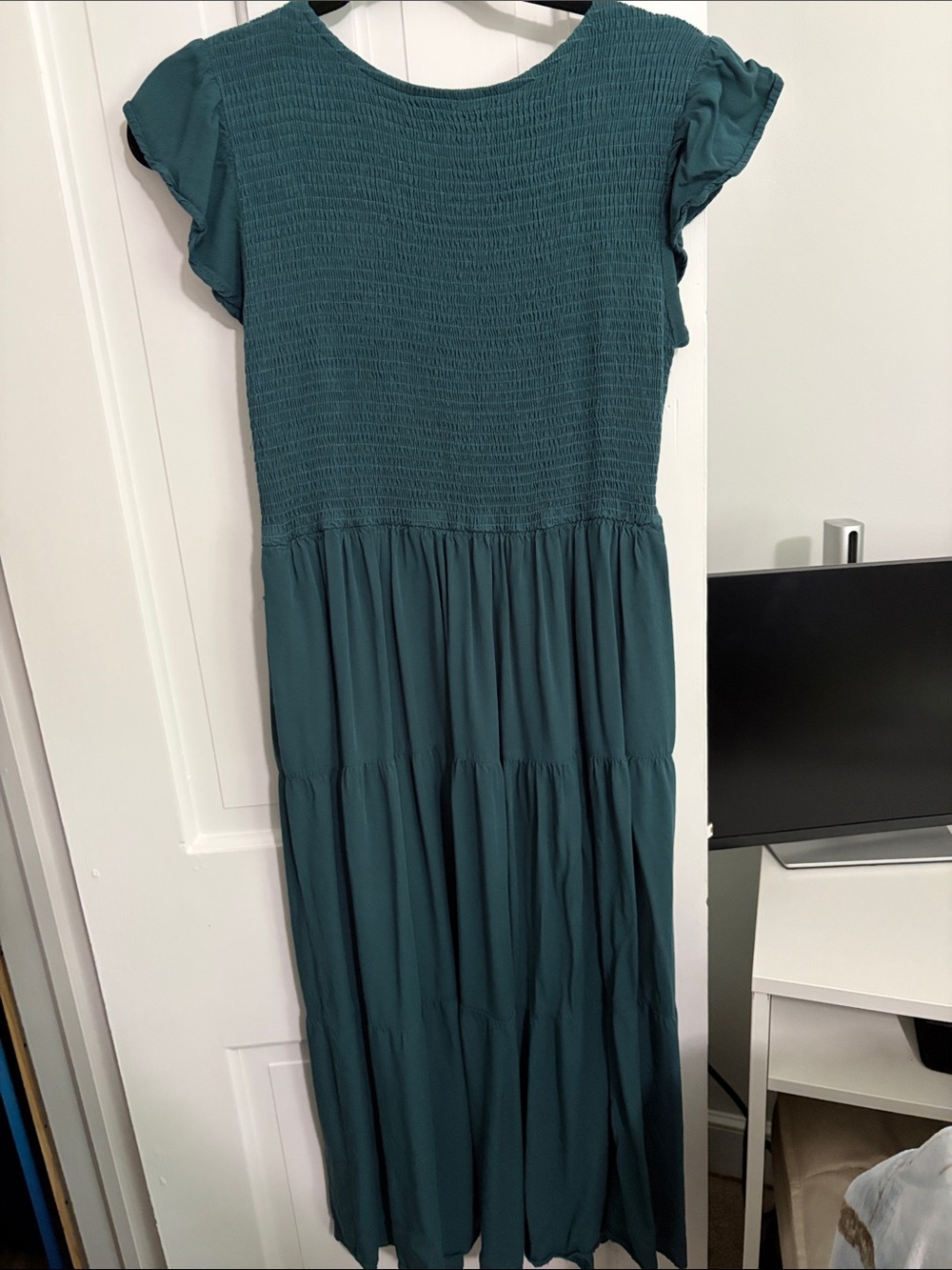Smocked Tiered Maxi Dress in Teal Green